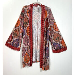 SIMPLE By Suzanne Betro Womens Large Kimono Cardigan Topper Floral Boho Hippie